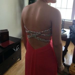 La Femme coral colored prom dress